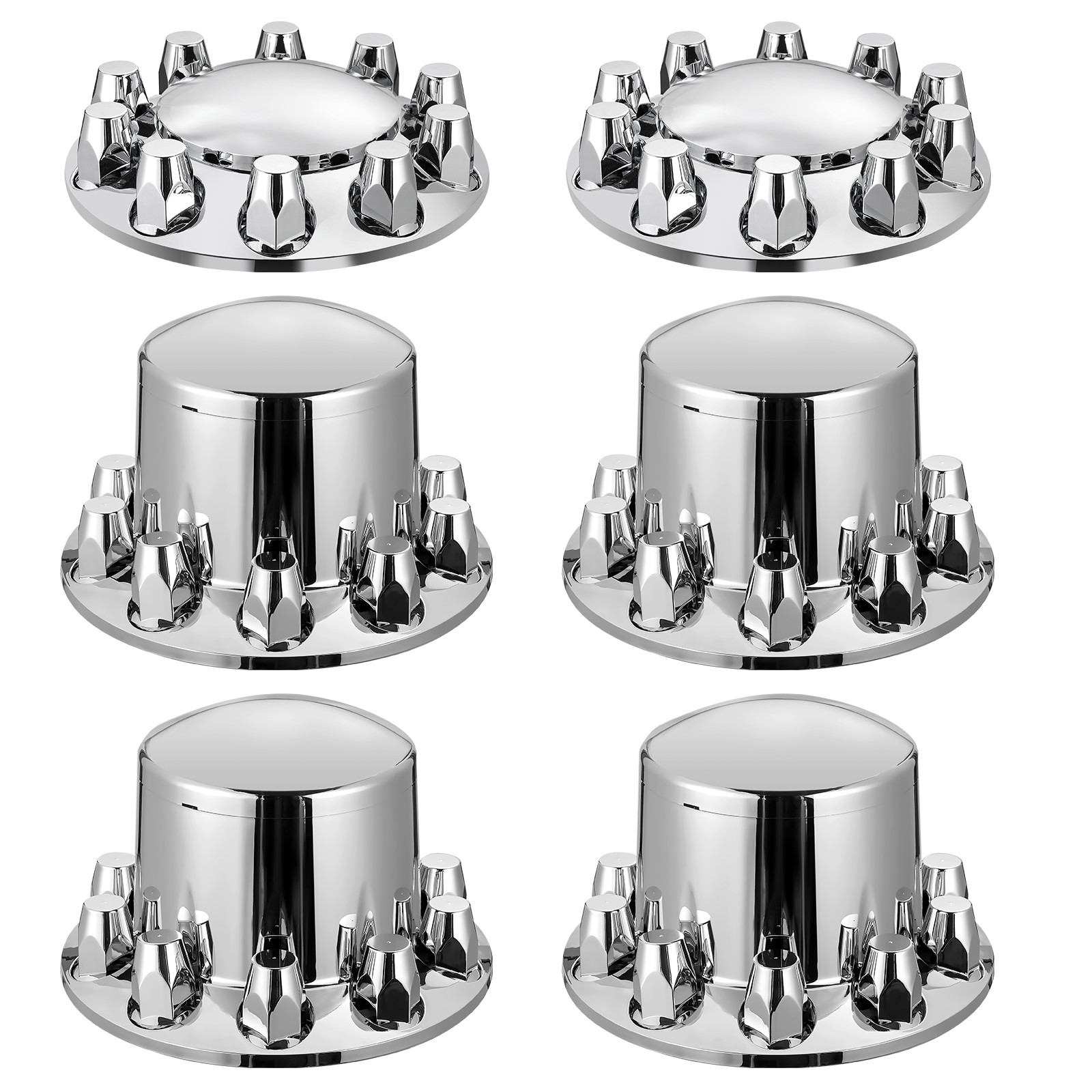 Chrome Hub Cover Semi Truck Wheel Axle Cover 33mm Lug Nut Front & Rear Thread-On