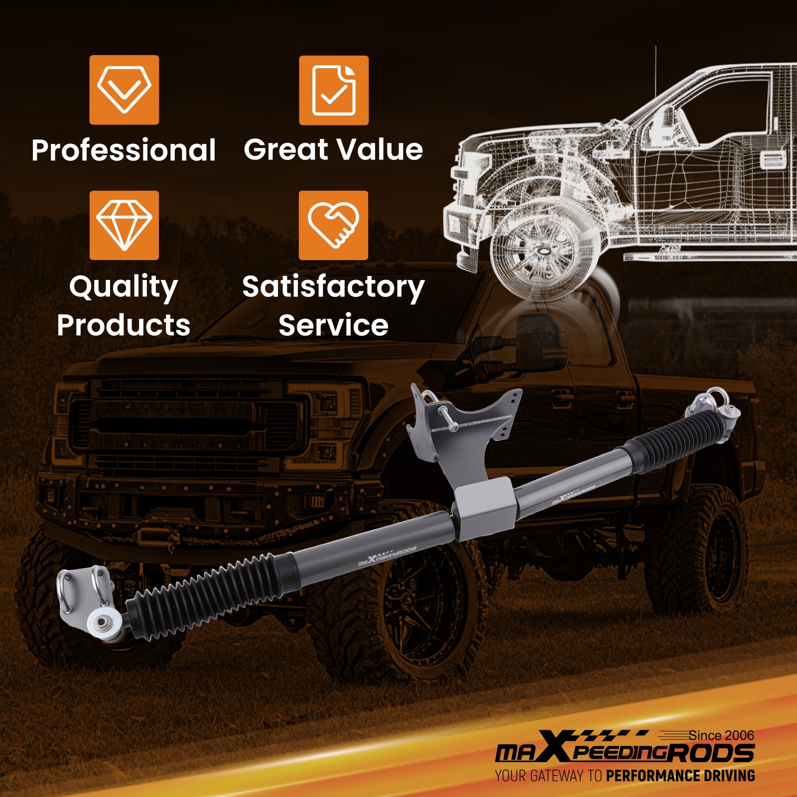 maXpeedingrods Dual Steering Stabilizer for Ford F250 F350 Super Duty 2005-2024