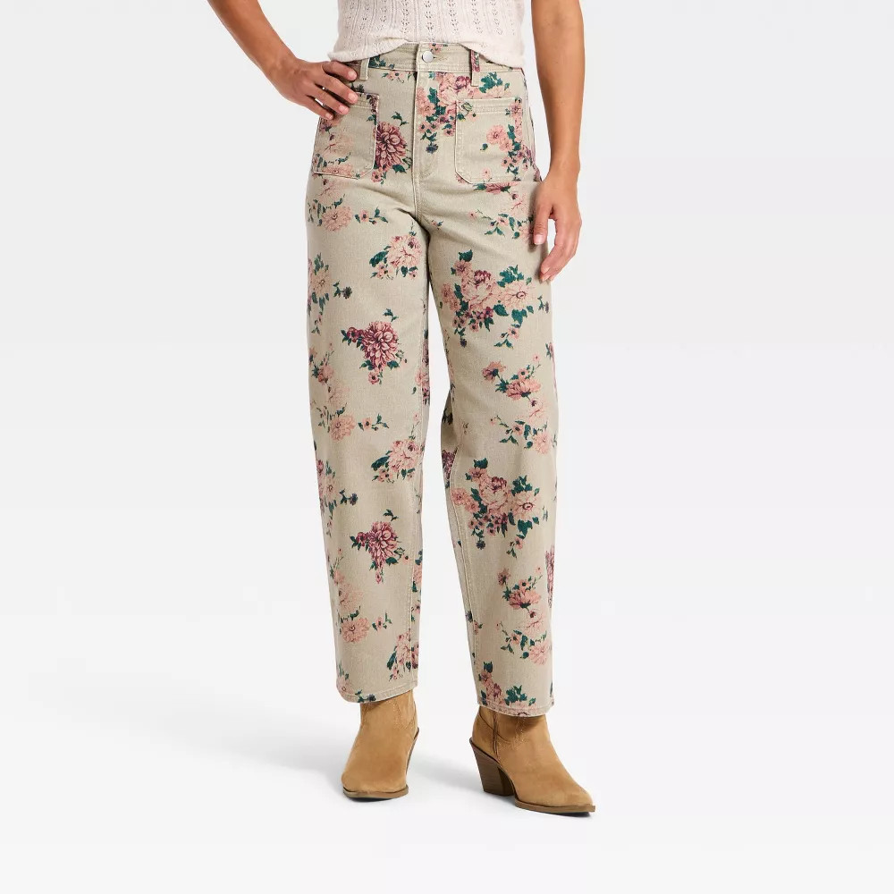 Women's Highest-Rise Floral Sailor Straight Jeans - Universal Thread