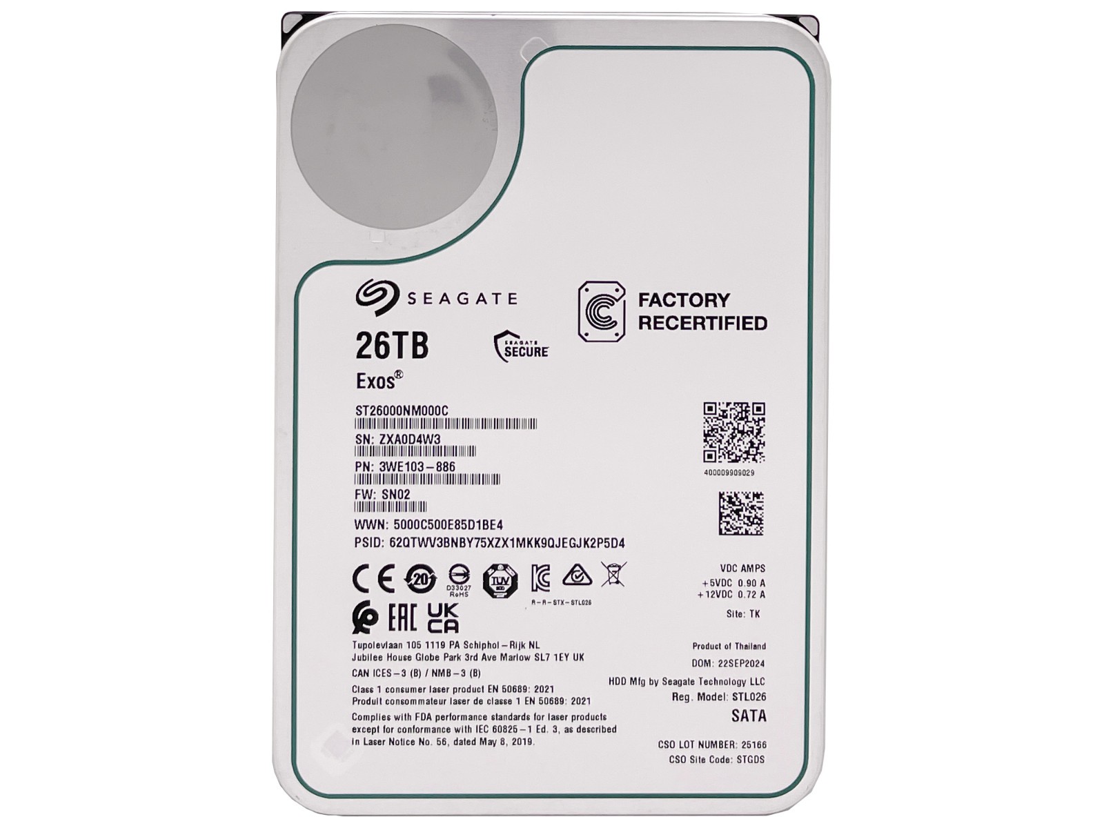 Seagate ST26000NM000C 26TB 256MB 7200RPM 3.5" SATA 6.0Gb/s Enterprise Hard Drive