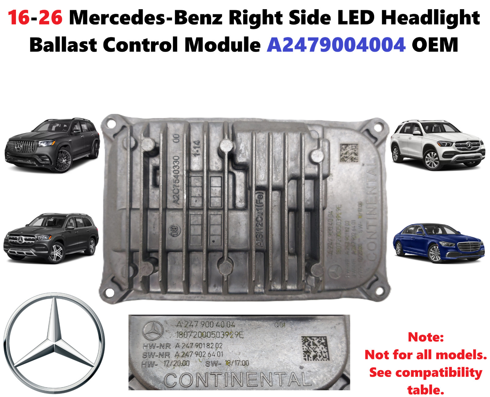 16-26 Mercedes-Benz Right Side LED Headlight Ballast Control Module A2479004004