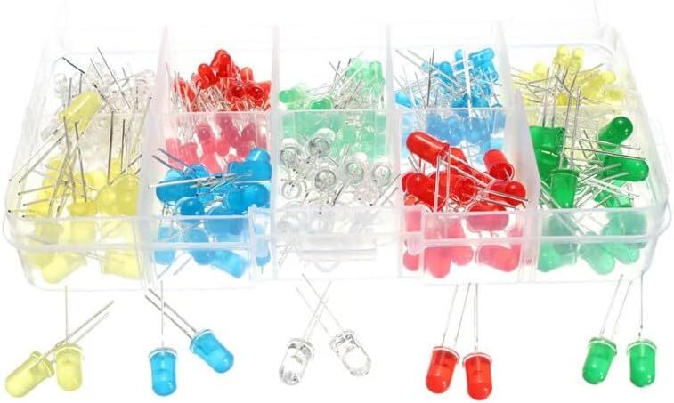 300Pcs 5mm 3mm LED Light Kit Yellow White Blue Red Green Assortment with Case