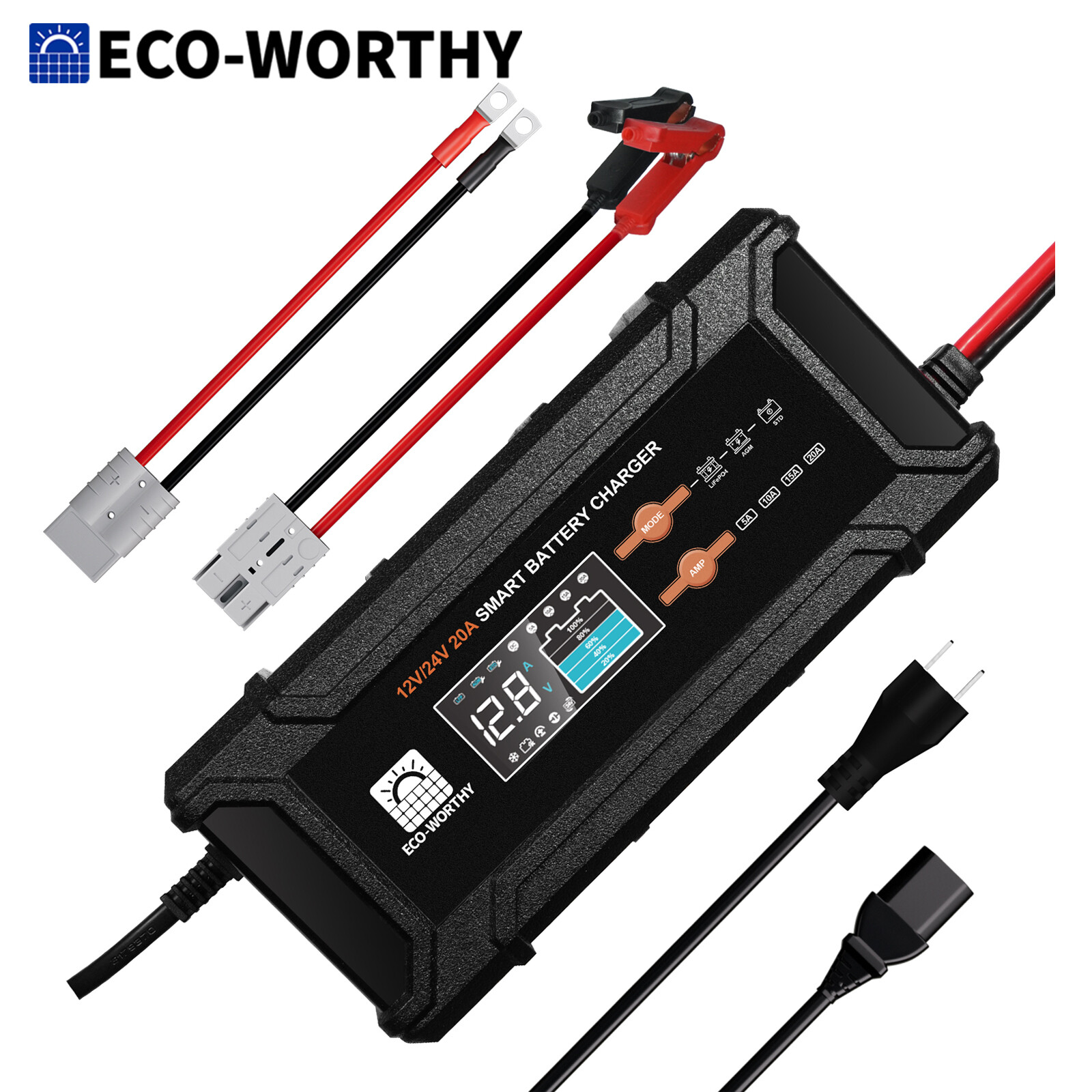 ECO-WORTHY 12V/24V 20A Lithium LifePO4 Battery Charger 14.6V Maintenance