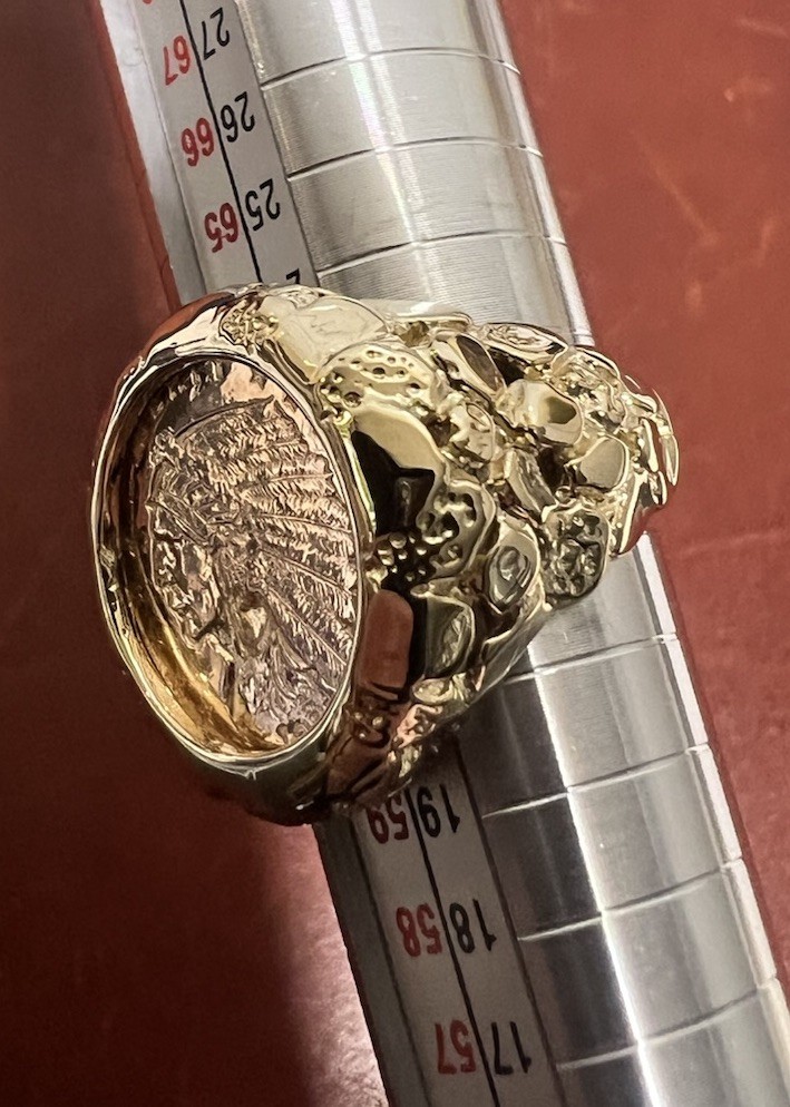 14k Yellow Gold Nugget Ring & 21.6 K Indian Head Coin Approximately 16-17 Grams!