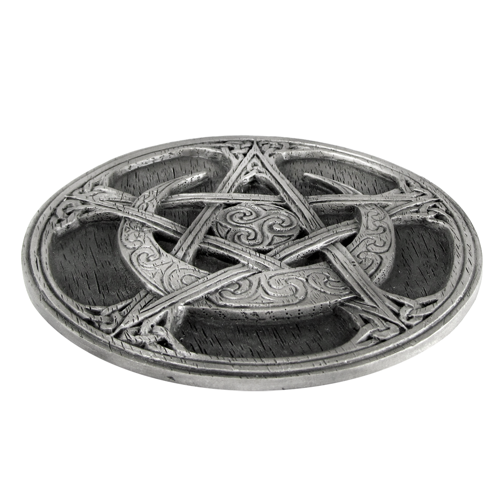Pewter Moon Pentacle Paten Altar Pentagram Wiccan Ritual Tile Disk Dryad Design