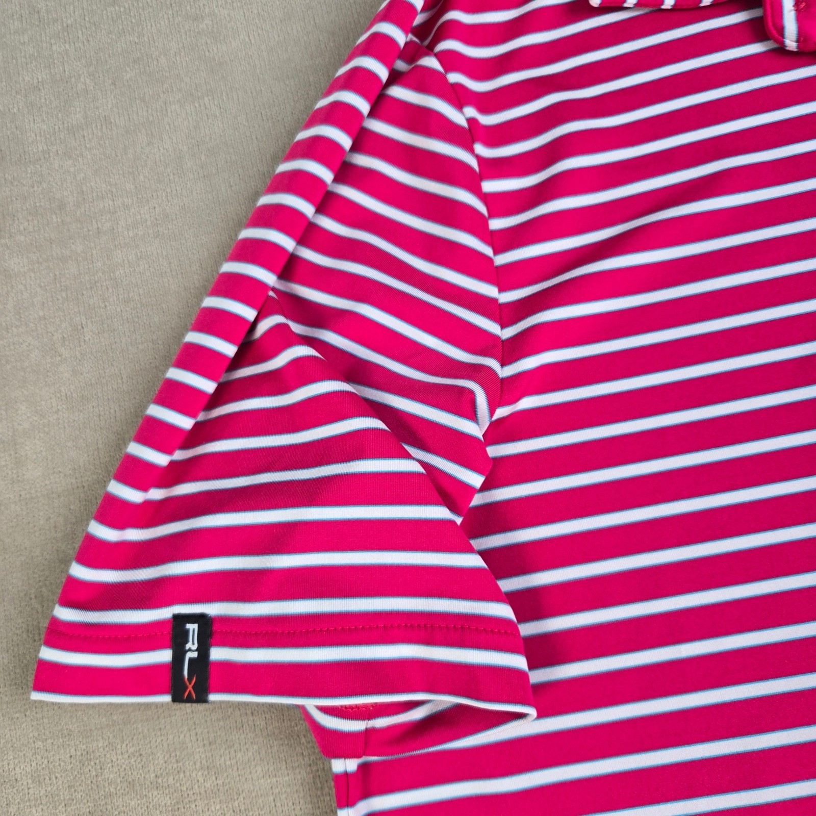 RLX Ralph Lauren Men's Golf Polo Shirt Pink White Stripe M