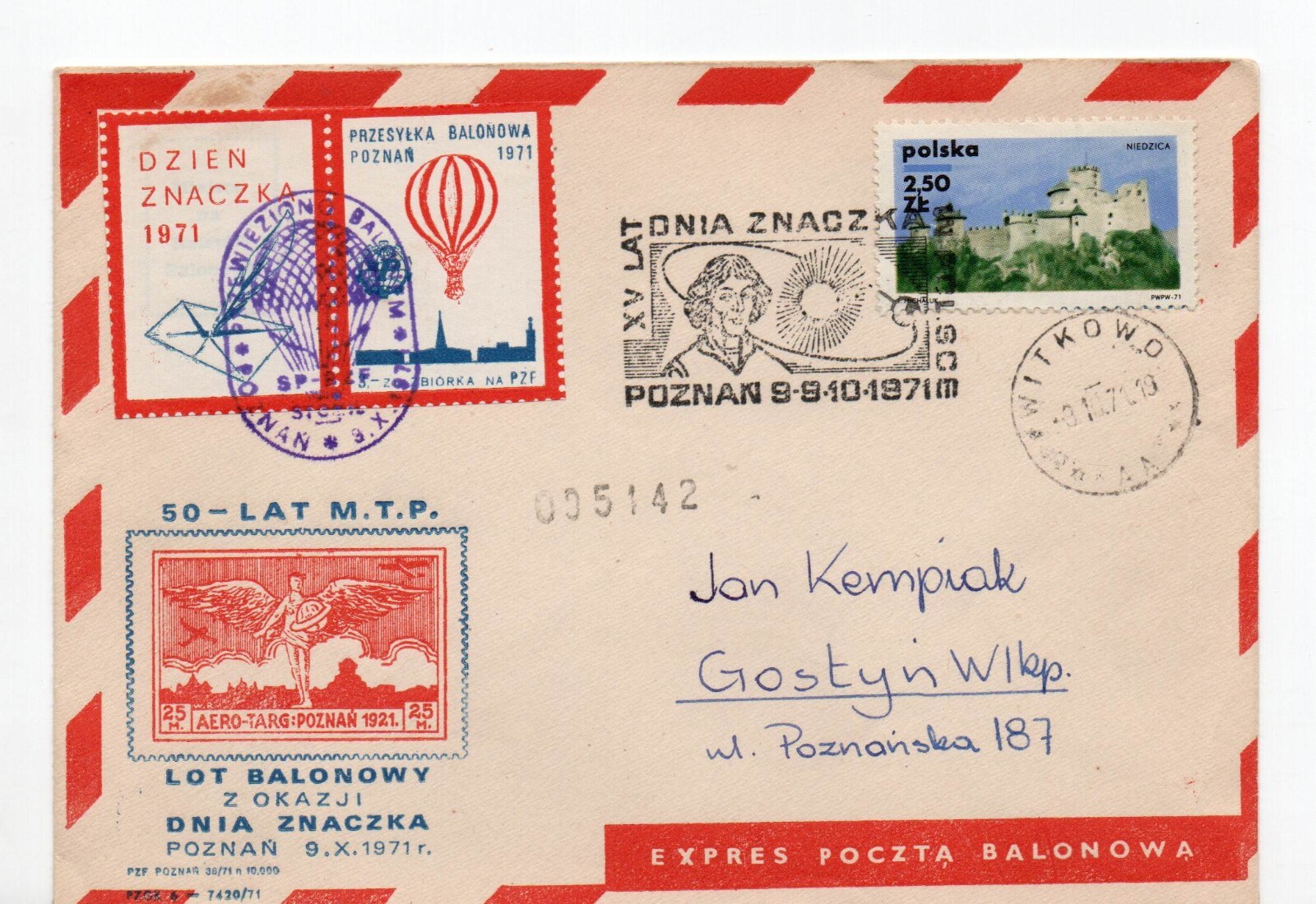 Poland-Com. 1971 Balloon Express cover-Stamp Day flight 'Stomil' + vignette