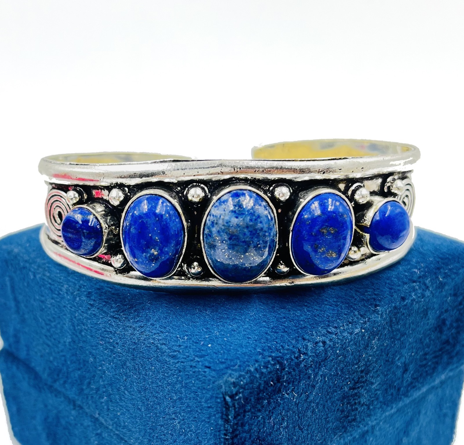 925 Sterling Silver Natural Lapis Lazuli Gemstone Jewelry Handmade Cuff Bracelet