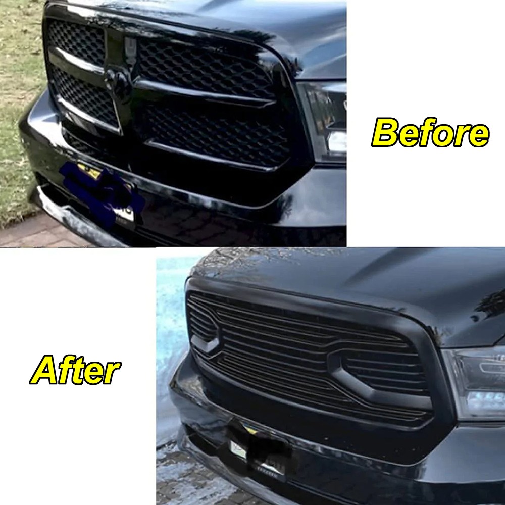Big Horn Style Grille For 2013-2018 Dodge Ram 1500 Bumper W/Letters Matte Black