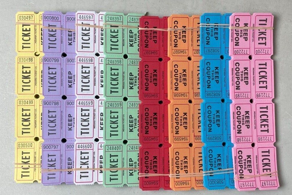 200 Double Stub Raffle Tickets Split the Pot 50/50 2 Part Folded As Pictured