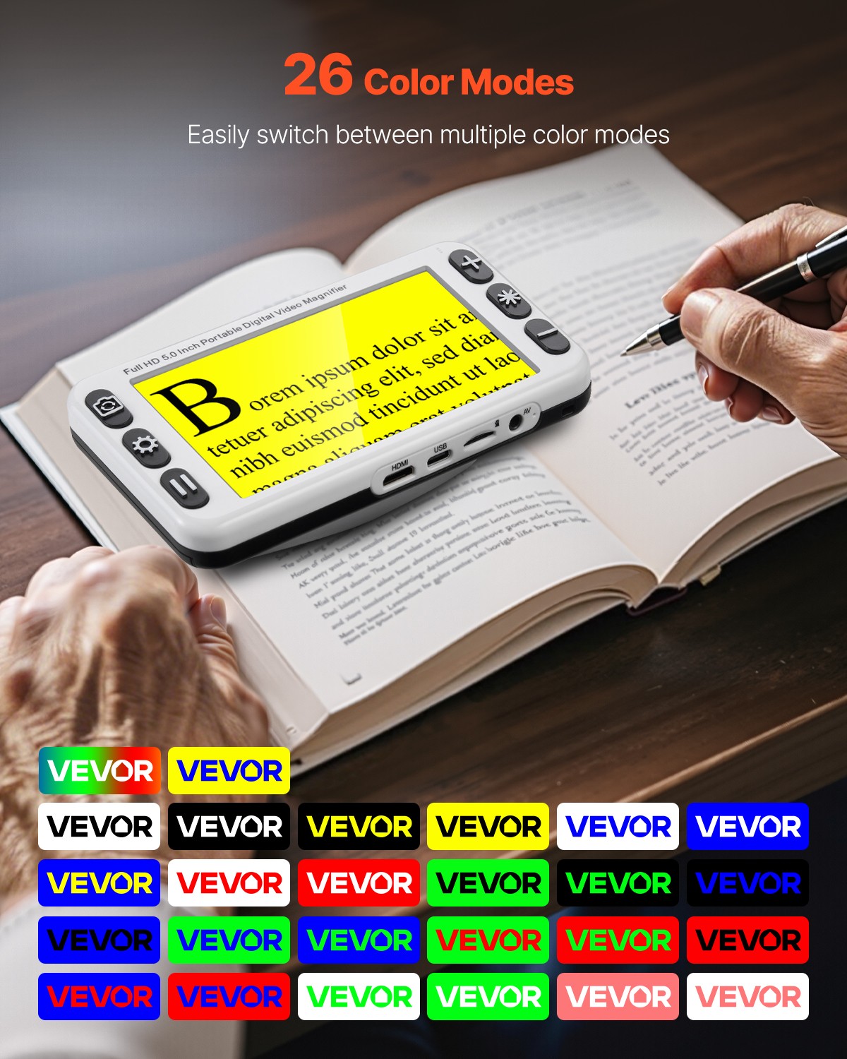 VEVOR Portable Digital Magnifier 5" HD Electronic Video Magnifier 2X - 48X Zoom