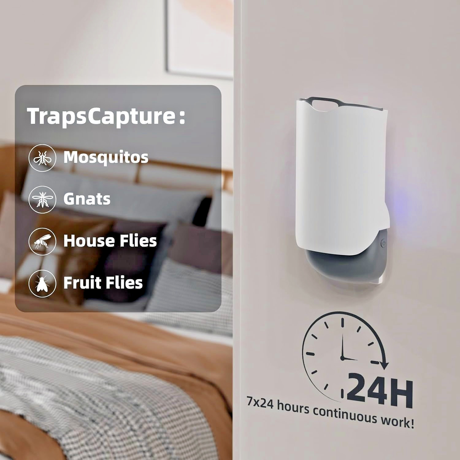 Indoor Plug-In Fruit Fly Insect Trap for Flies, Gnats, Bugs, Dimmable UV Light