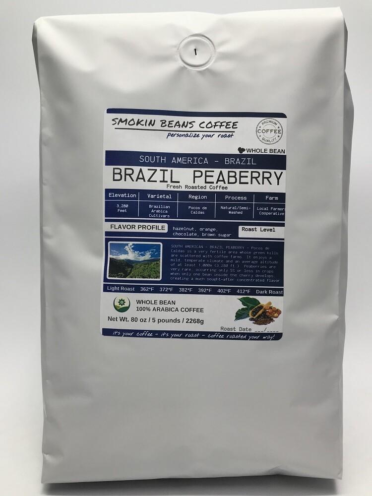 8oz/5lb - Brazil Peaberry – South America – Fresh Roasted To Order Coffee