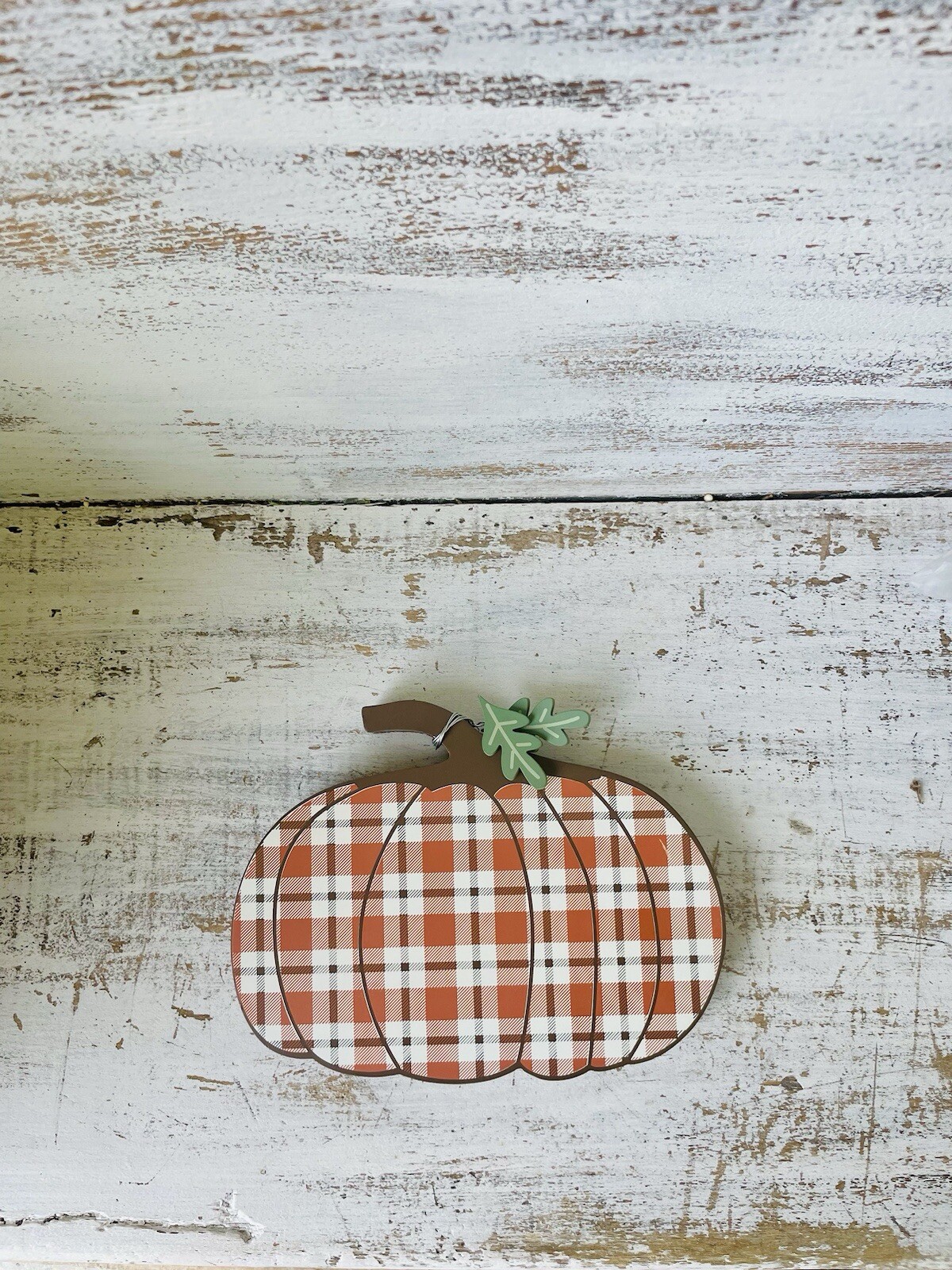 Orange Plaid Chunky Pumpkin Shelf Sitter
