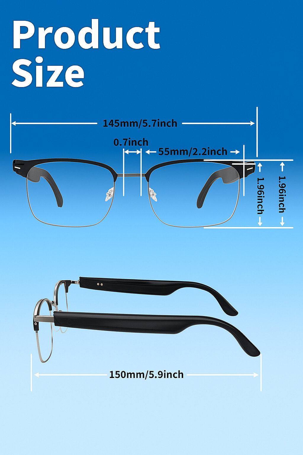 Smart Glasses AI Bluetooth Glasses 144+ Translation for Men & Woman Work Travel