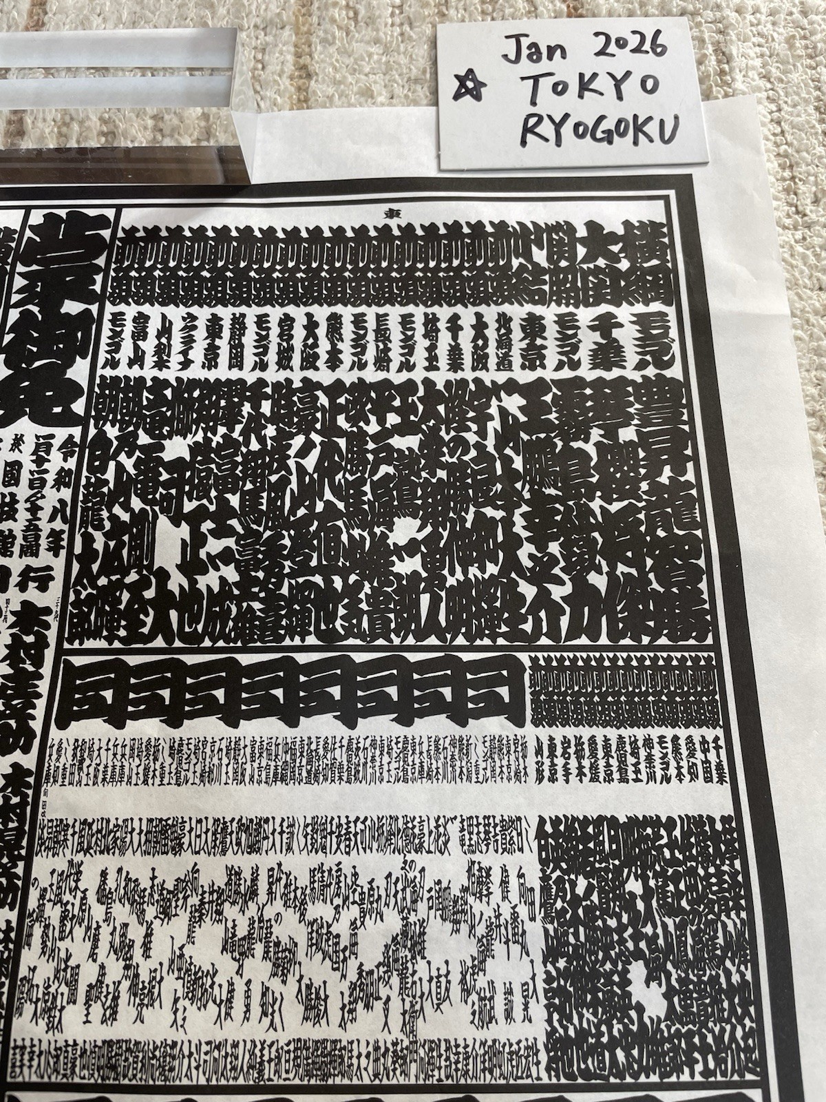 Sumo Banzuke-hyo ranking table Tokyo Ryogoku place January 2026 From Japan !