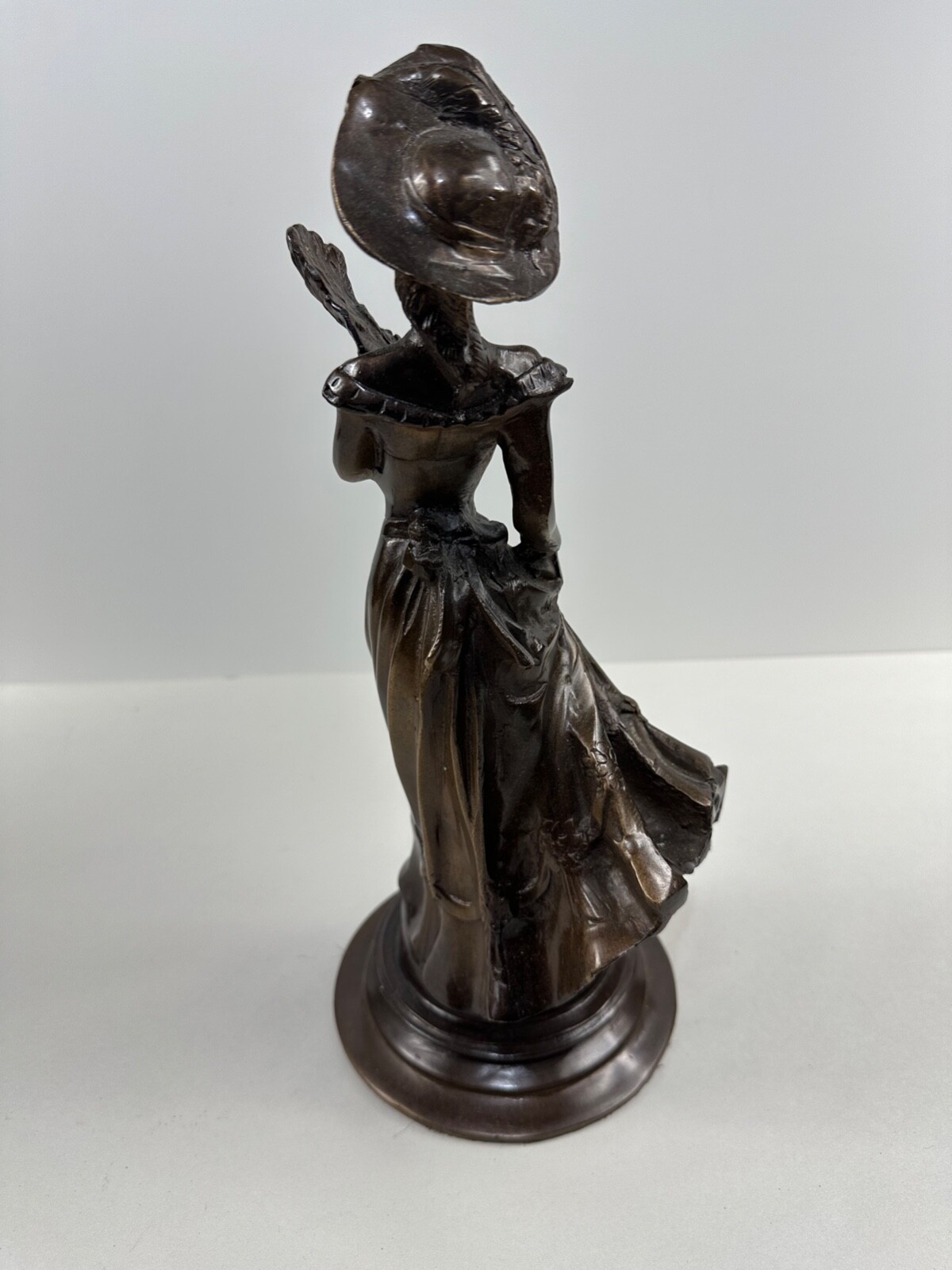 Vintage Victorian Lady Bronze Brass Statue Sculpture Holding Fan 13" High