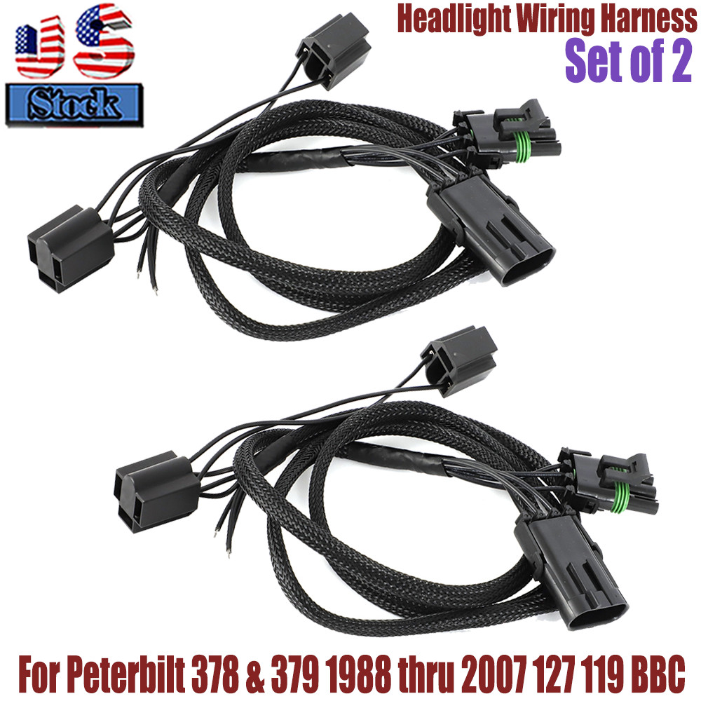 2X Headlight Wiring Harness 16-07643 For Peterbilt 378 & 379 127/119 BBC 1988-07