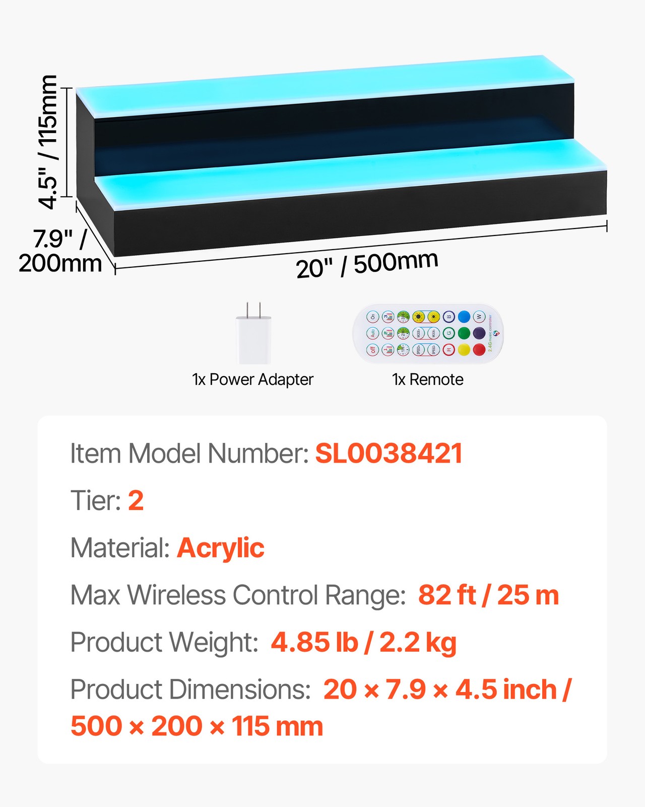 VEVOR LED Lighted Liquor Bottle Display 2 Tiers 20 Inches for 10 Bottles