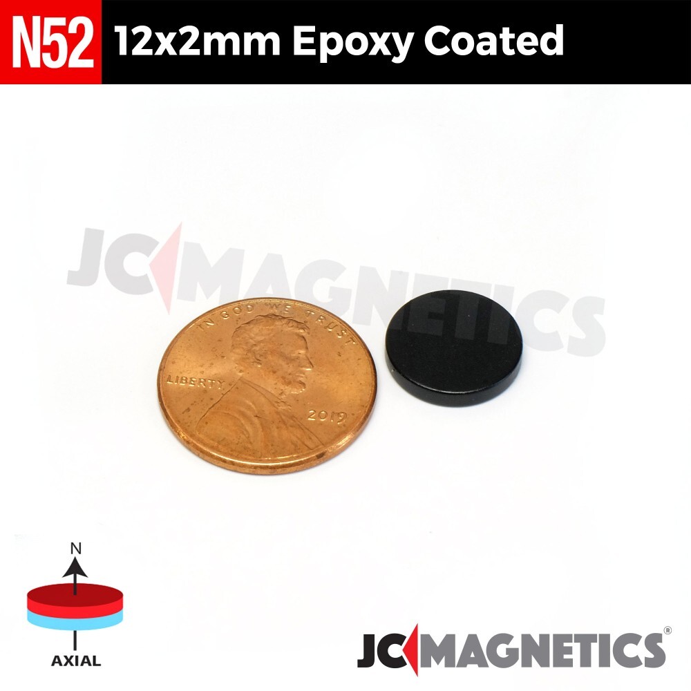 12mm x 2mm Epoxy Coated Super Strong N52 Rare Earth Neodymium Magnet Disc 12x2mm