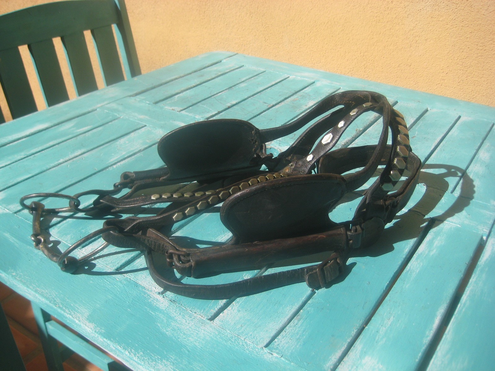 Horse Carriage Harness Driving Bridle Blinders Studded Figure Eight Brow Band