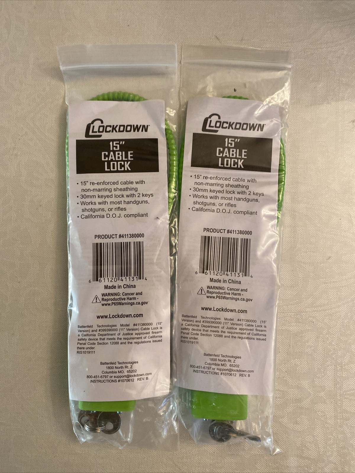 Firearm Handgun Rifle Shotgun Gun Cable Lock 15" Lockdown Brand New 2 Locks