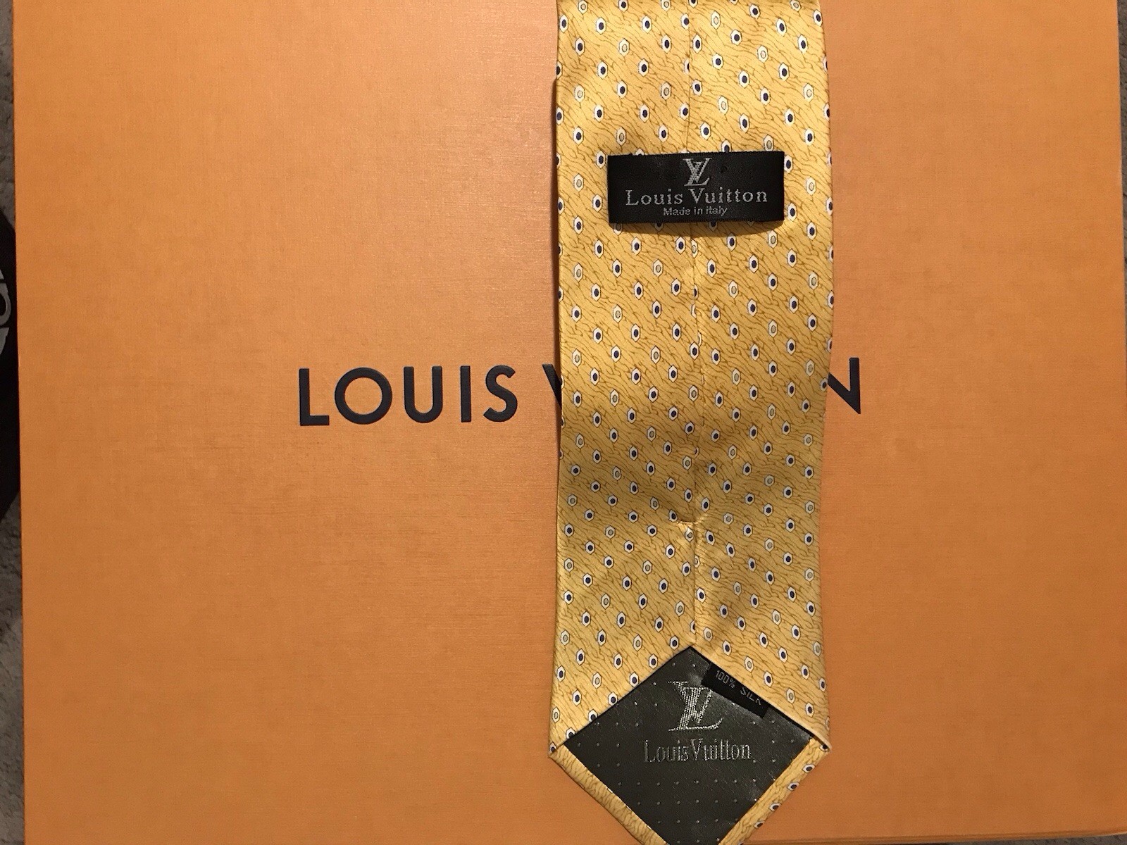 Vintage Louis Vuitton Tie Yellow 100% Silk