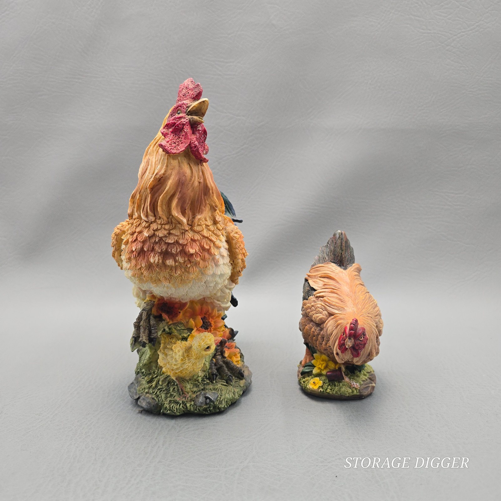 Vintage Resin Rooster and Hen Animal Figurines Farmhouse Decor 2 Pcs 9 in