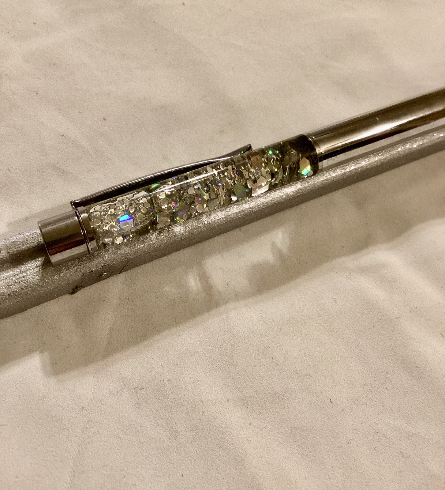 Handmade New Silver Rhinestones & Tiny Silver Pearls & Glitter Float Pen