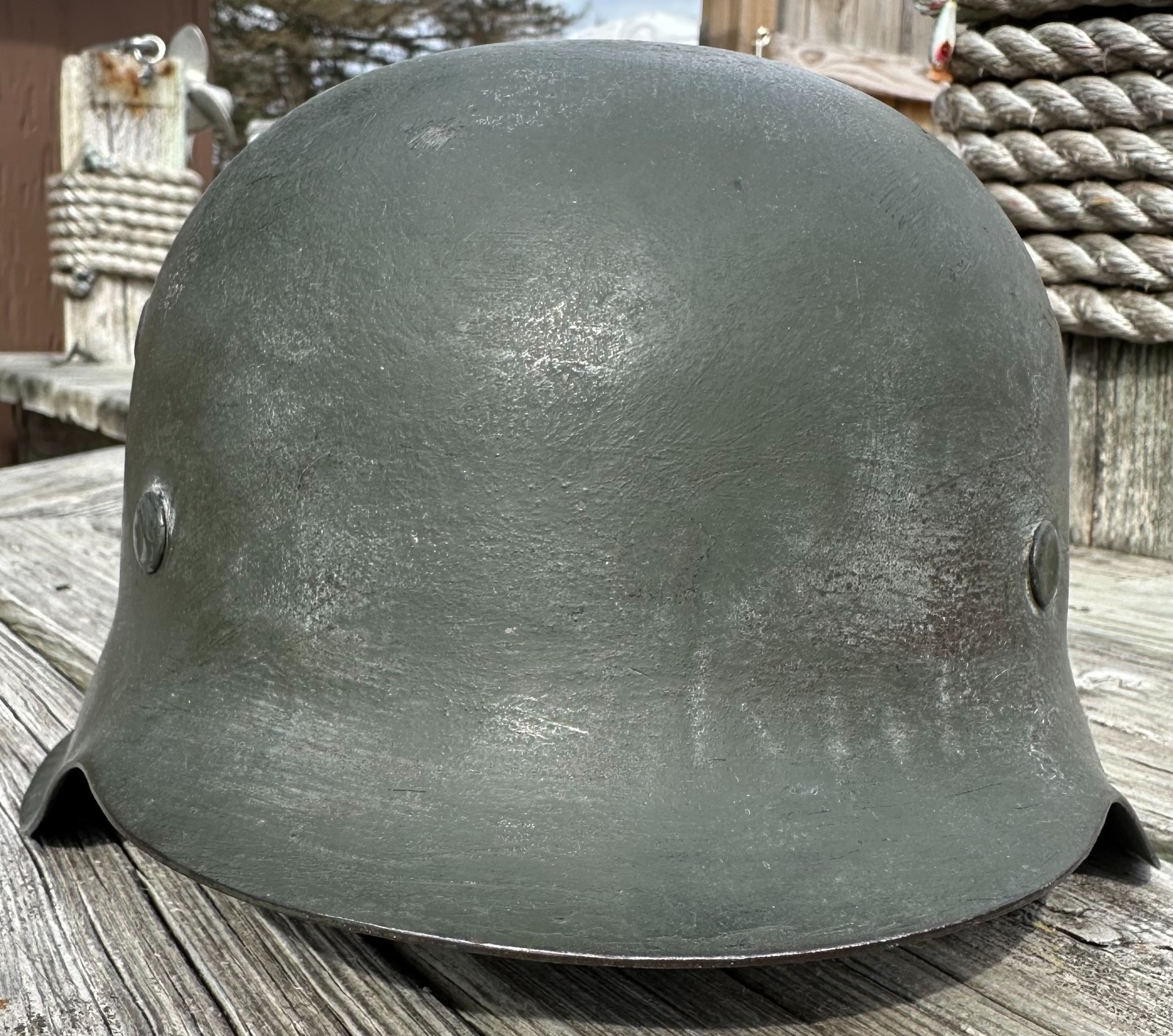 Original German M42 Combat Helmet Stahlhelm - Ex Snow Camo!