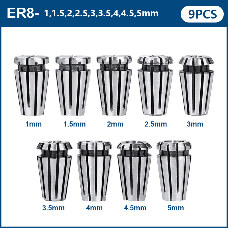 ER8 Spring Collet Set NC Engraving Milling Lathe Machine Chuck Tool 9Pcs 1-5mm