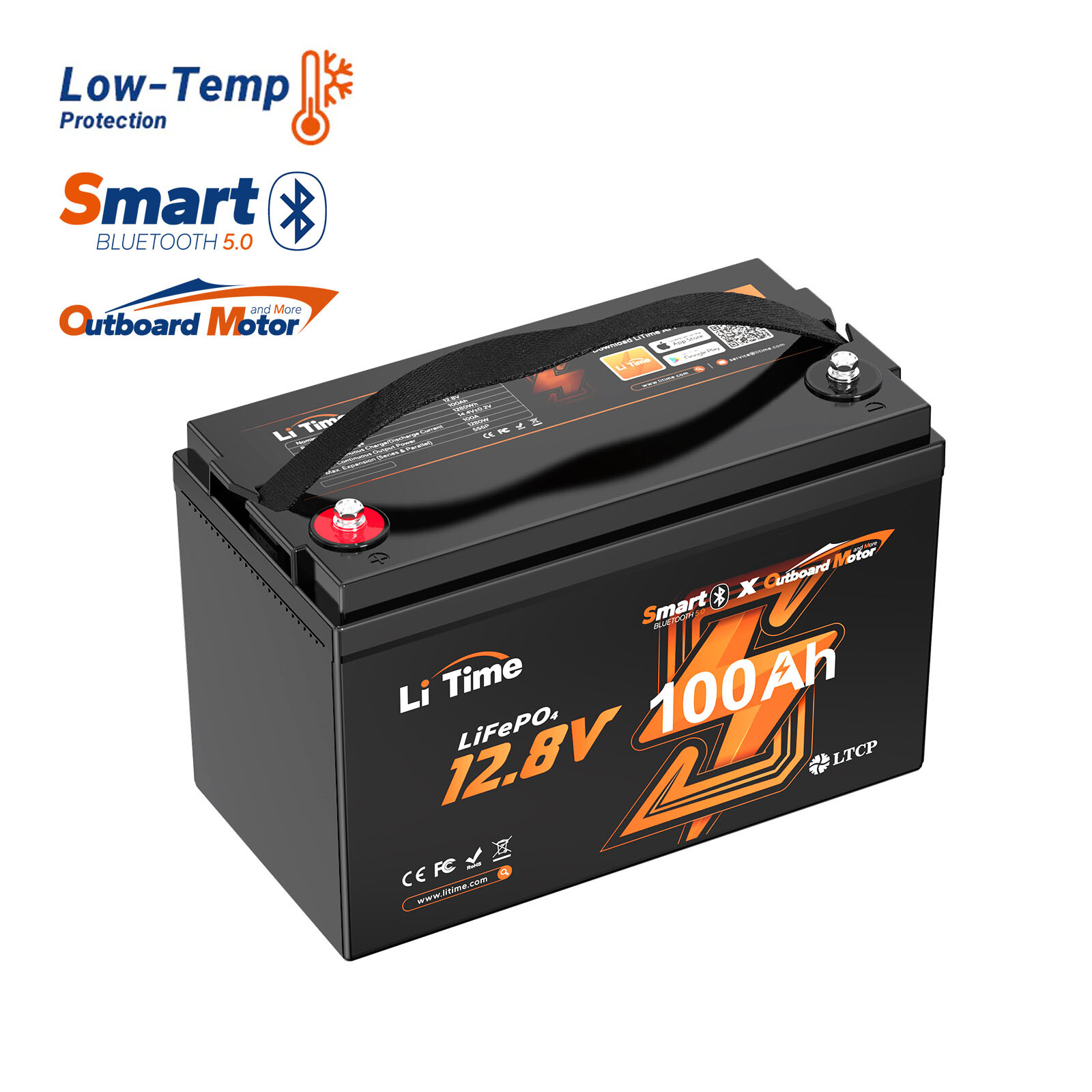 LiTime 12/24V/36V/48V/60V 100Ah OBM Bluetooth LiFePO4 Battery Outboard Motor Lot