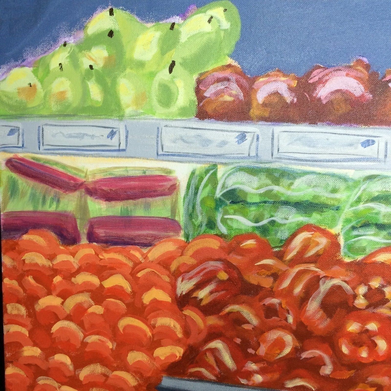 Art Fresh Vegetable Market Painting Original for Deli Restaurant 30x48