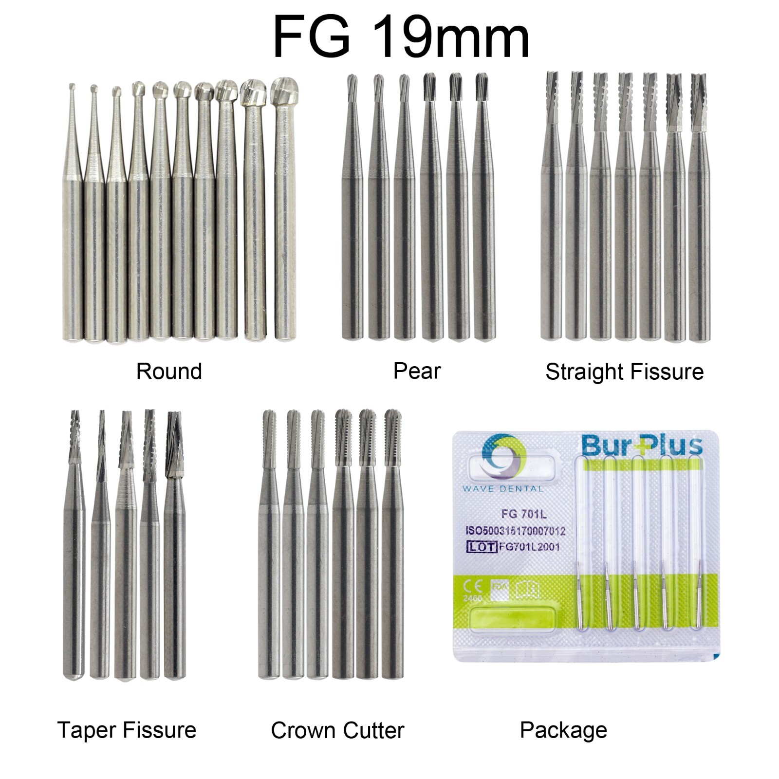 Wave Dental Surgical Burs 25mm Carbide Bur Friction Grip FG Round For High Speed