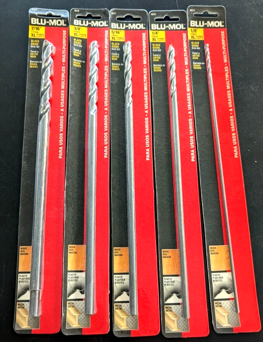 TWO New BLU-MOL Black Oxide 12" Long Drill Bit- Select size- Free Ship