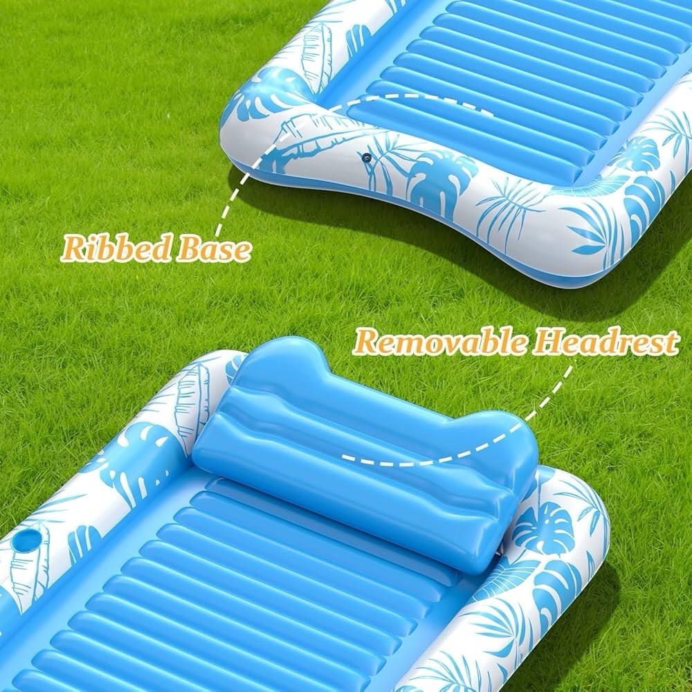 Rrtizan Inflatable Tanning Pool Float, 4-in-1 Lounge with Pillow & Cup Holder