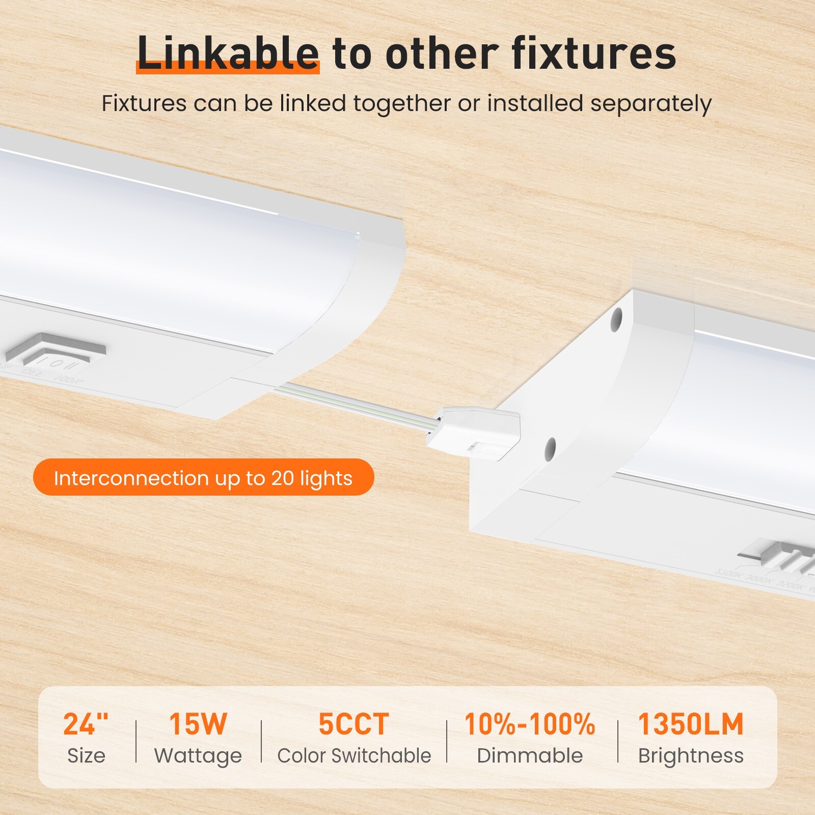 LED 12''/18''/24'' Under Cabinet Closet Light Hardwired Kitchen Lamp Linkable