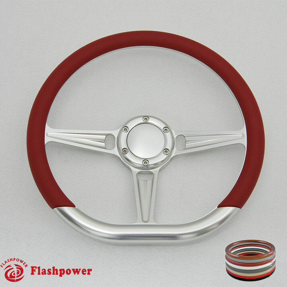 14" D Type Billet Steering Wheel Red Half Wraps Chevy Ididit FlamingRiver