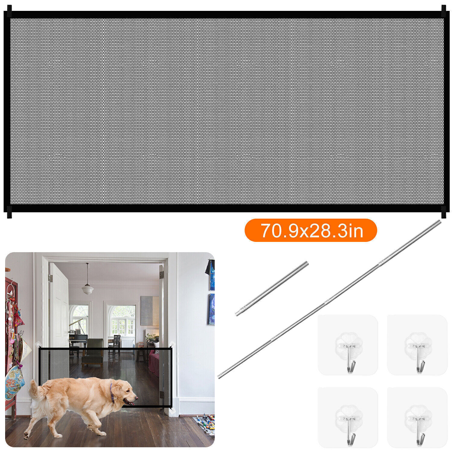 USA Large Pet Dog Baby Safety Gate Mesh Fence Portable Guard Indoor Home Kitchen