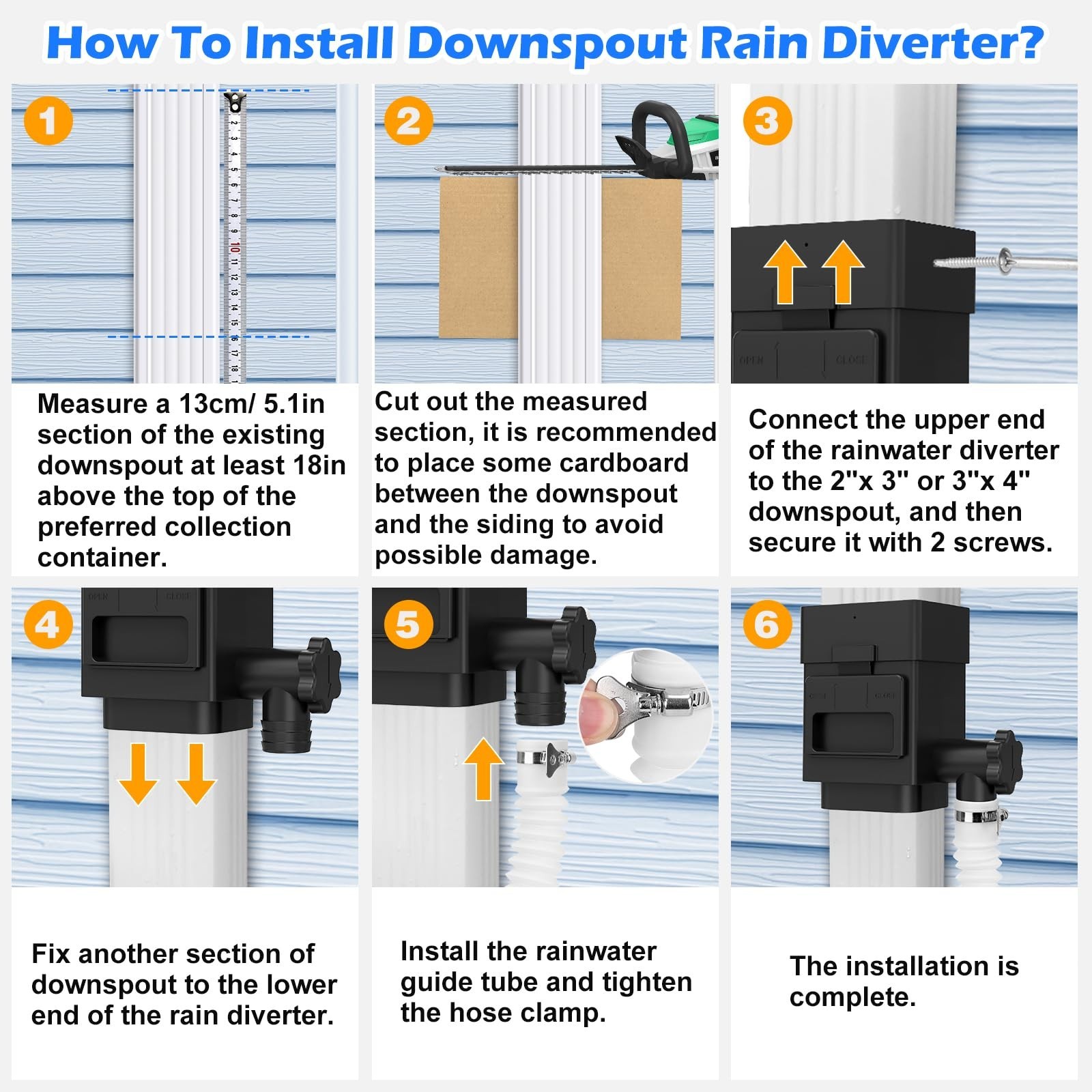 WADEO Rainwater Collection System Downspout Diverter- 2x3"/3x4" Downspout