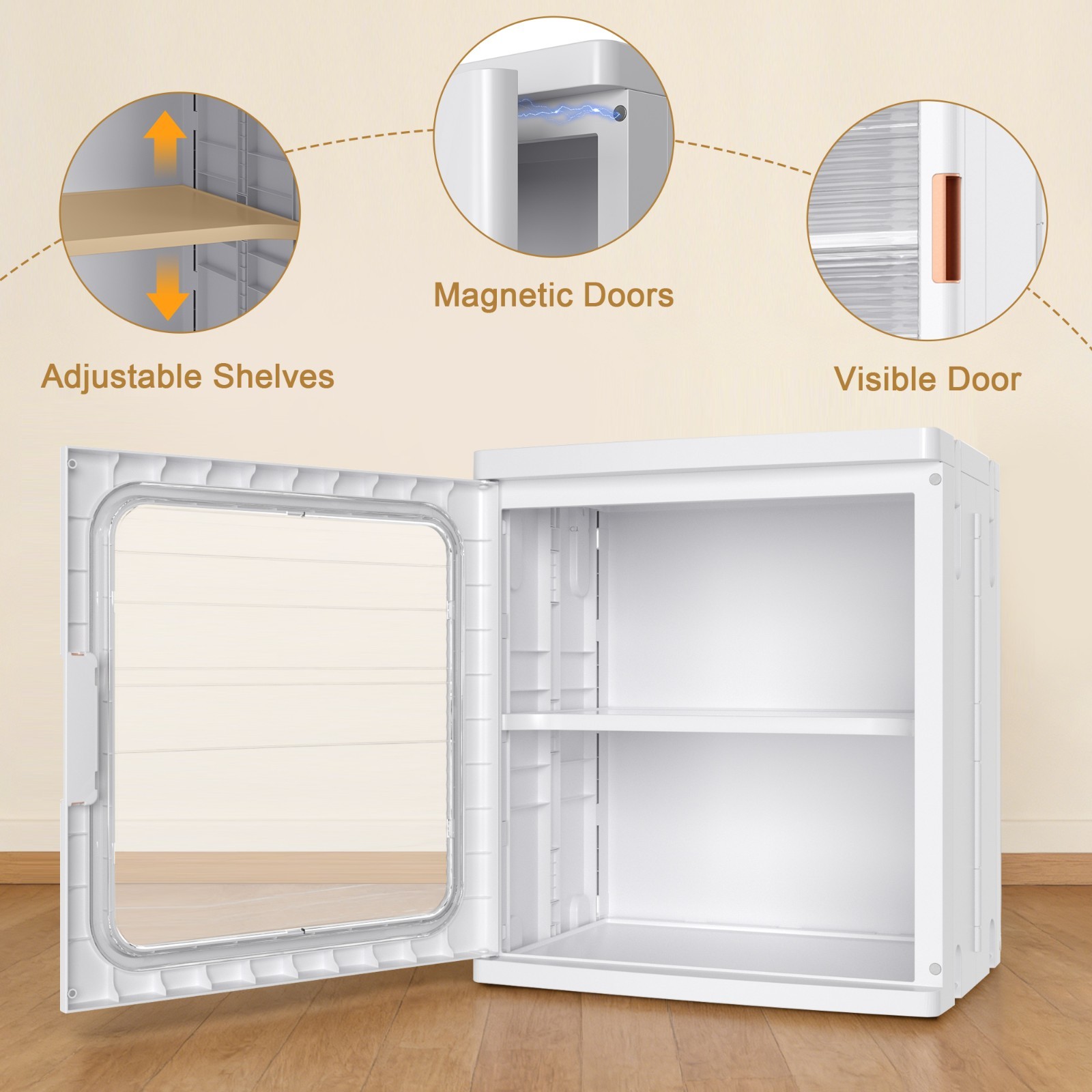 Multi Height Slim Storage Cabinet with Wheels Stackable Foldable Clear Door