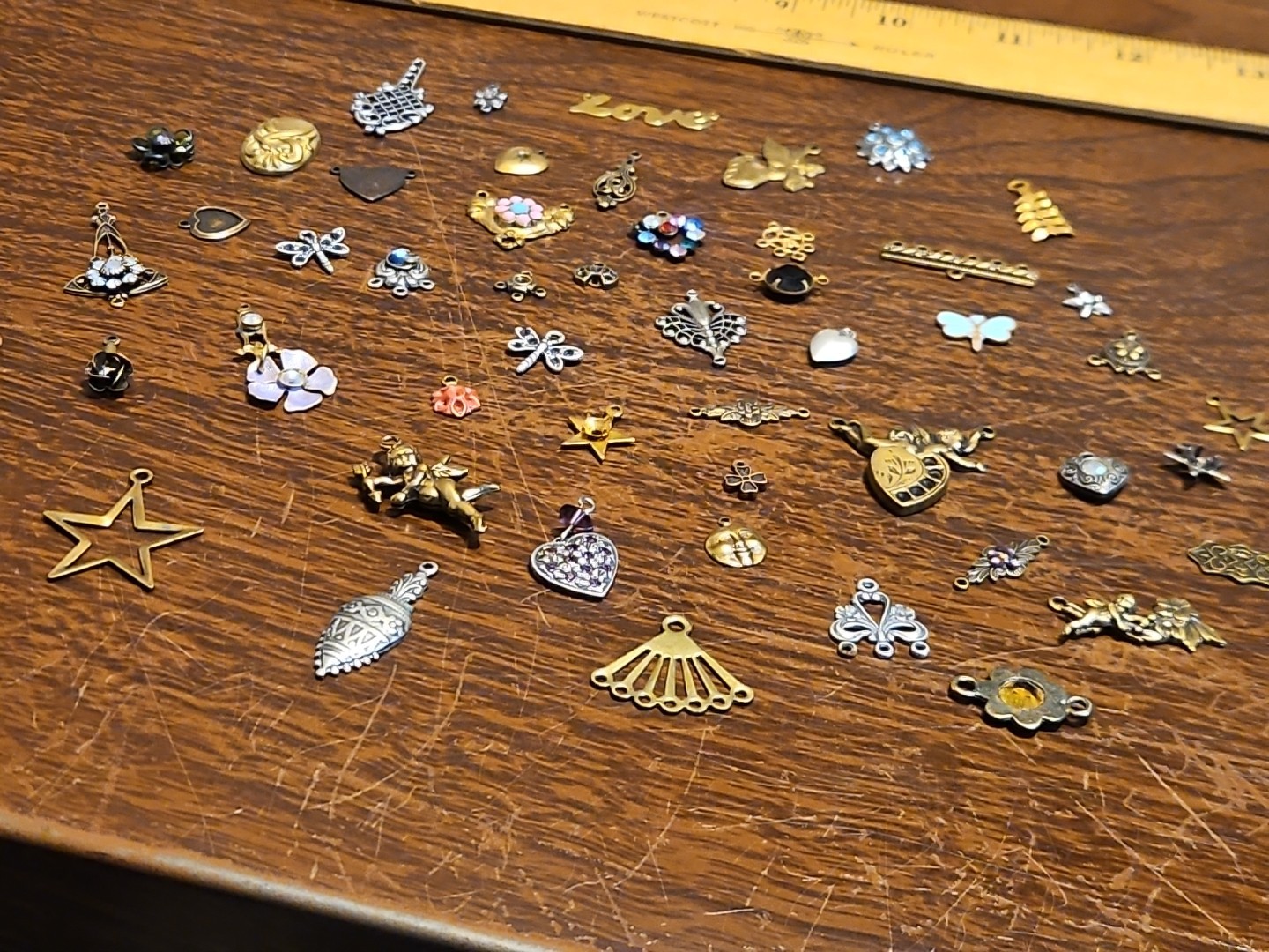 Lot Of 50 Mixed Parts Pcs France Vintage 60s Brass Stampings Findings Jewelry 23
