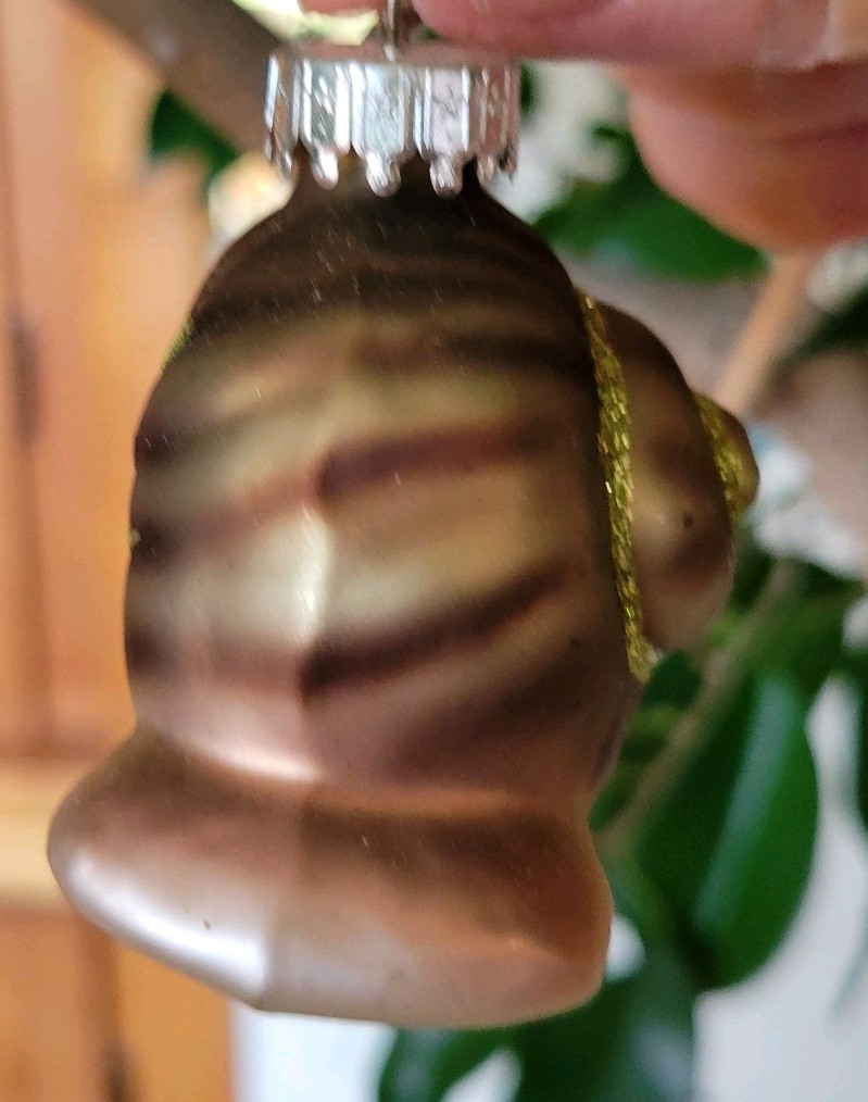 Midwest CBK Glass Brown Green Snail Mollusk Christmas Tree Ornament Glitter