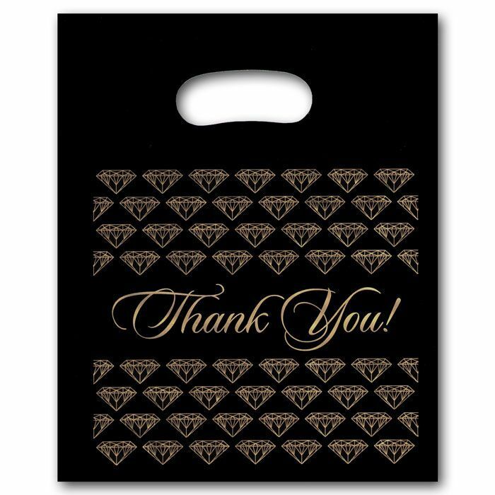 Black Thank You Merchandise Plastic Retail Handle Bags 3 Sizes to Choose From