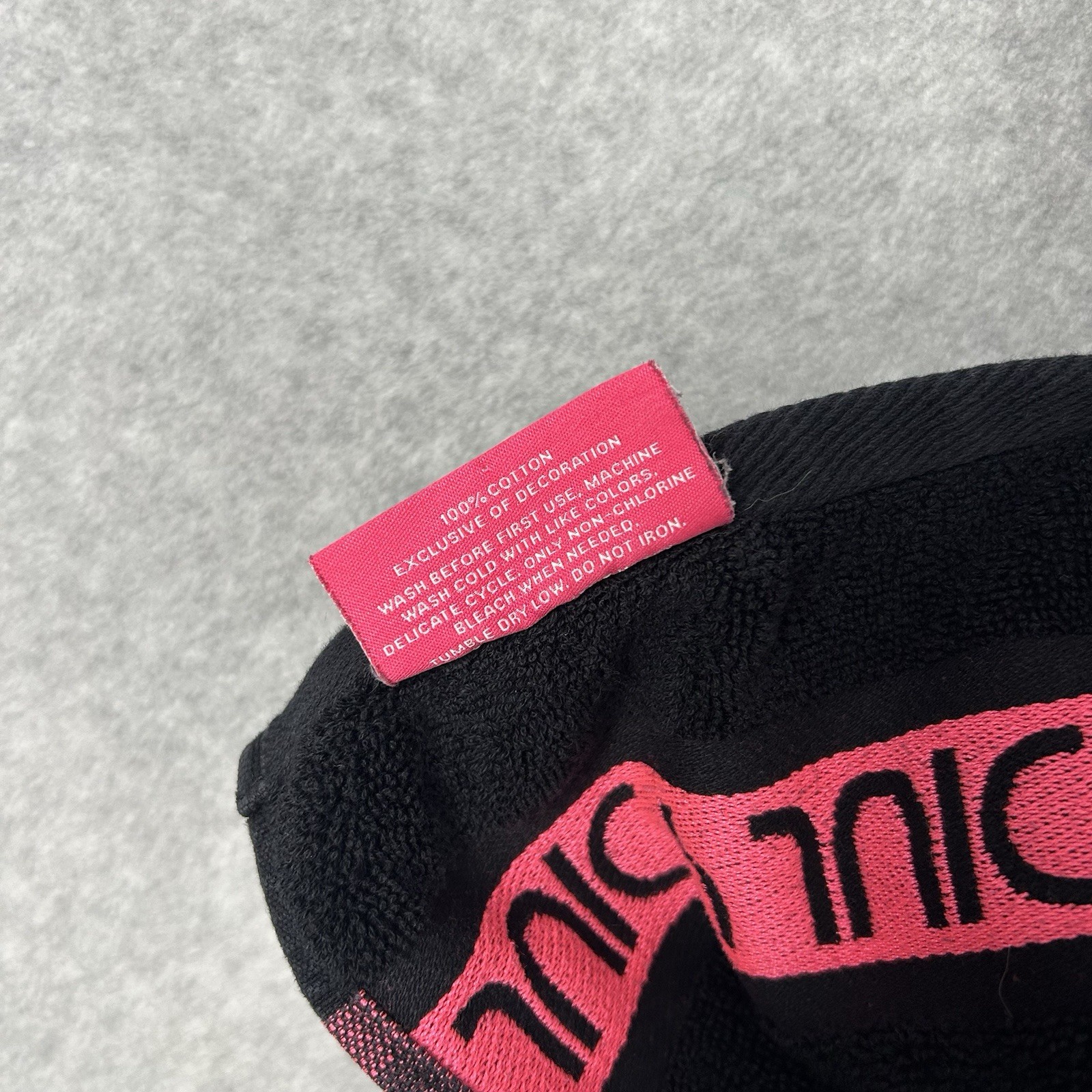 Juicy Couture Logo Pink Black Spellout Stripe Cotton Swim Pool Beach Bath Towel