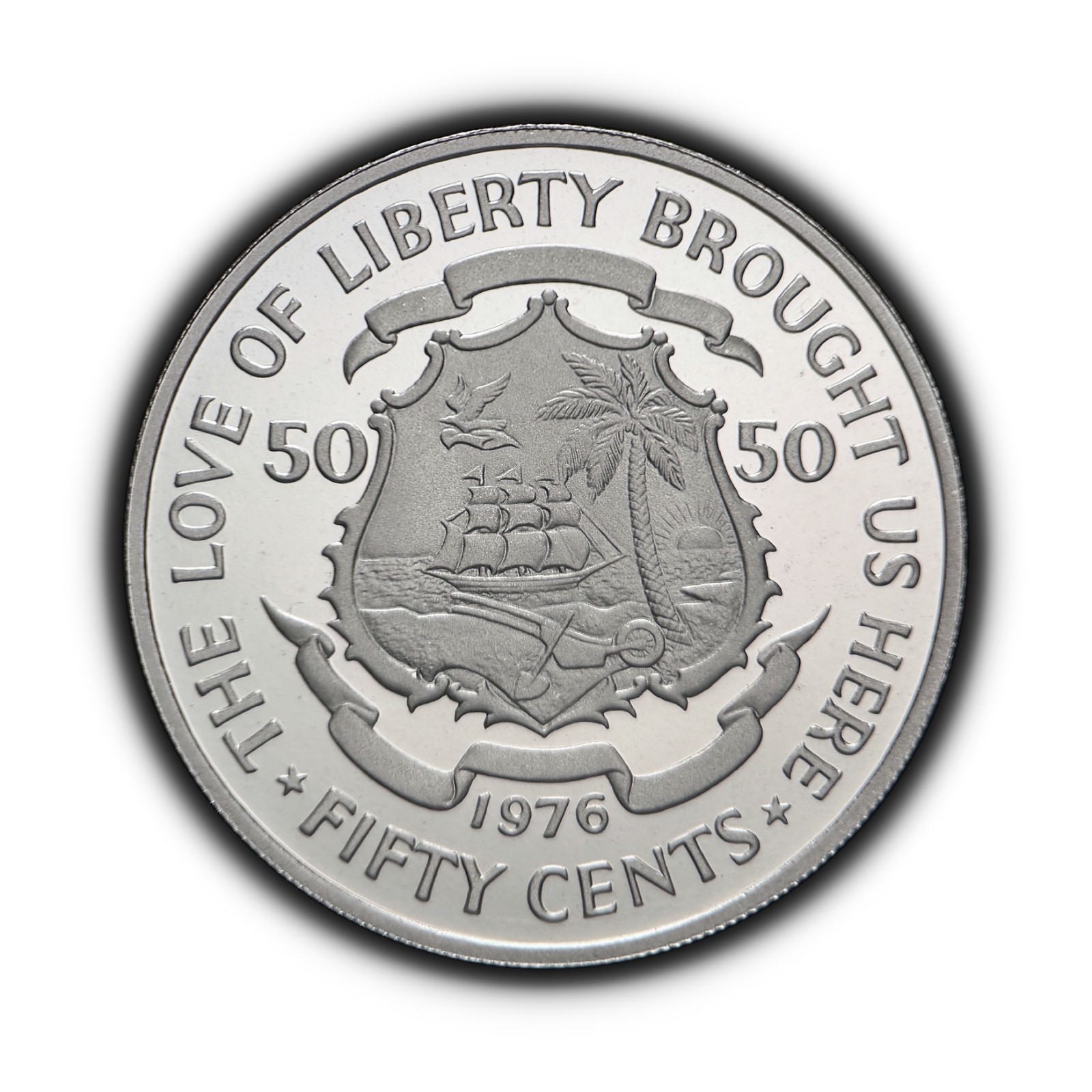 LIBERIA. 1976, 50 Cents - Tolbert, Arms Ship Bird, Royal Mint Wales RARE 1 Proof