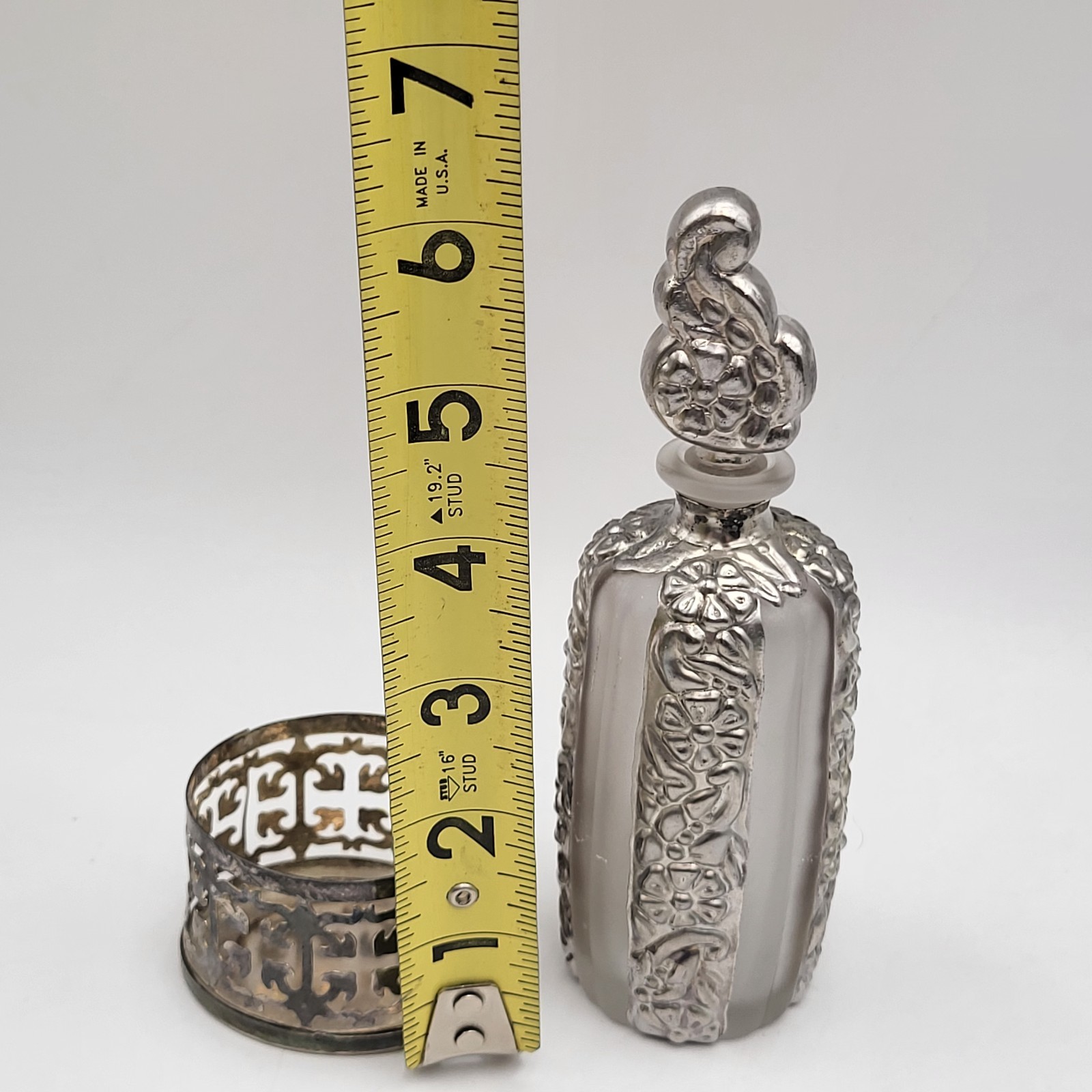 Vintage Glass & Silver Pewter Empty bottle Perfume or Oil