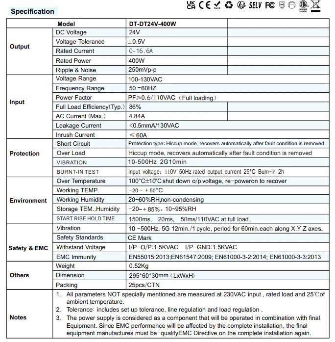 Dimmable TRIAC LED Driver 24V 400W IP20 Power Supply Transformer + ETL Listed