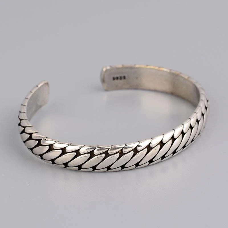 Mens Vintage Open Bangle 925 Sterling Silver Handmade Twisted Cuff Bracelet US