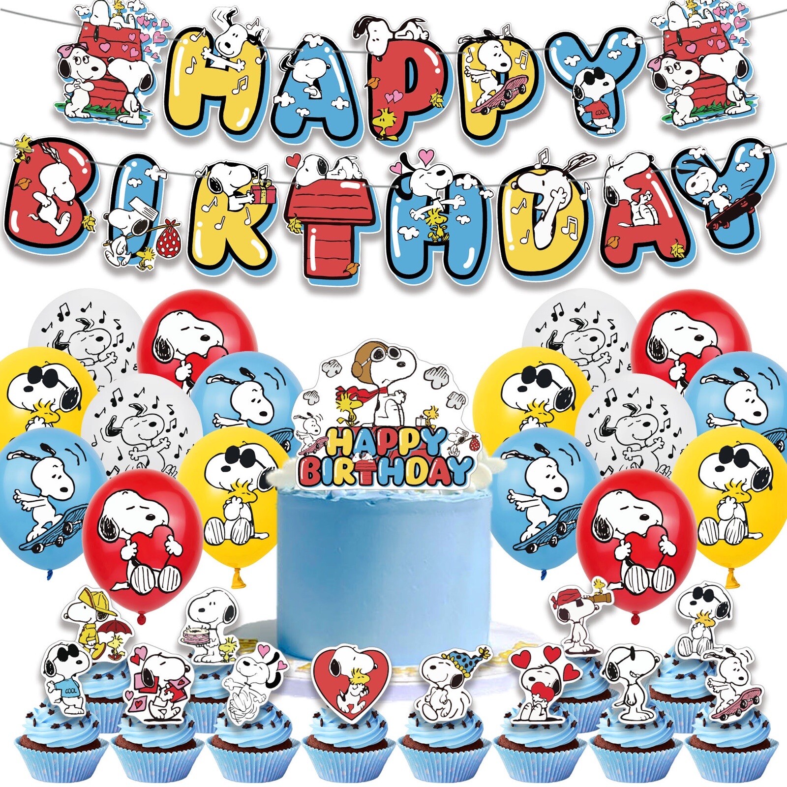 Snoopy Birthday Party Supplies Set with Balloons and Banner